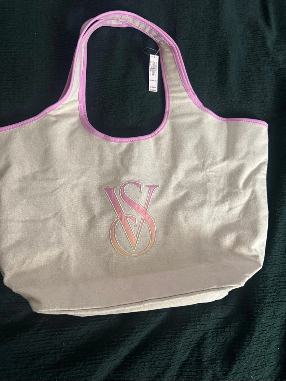 Victoria's Secret Cream Canvas Tote with Pink Trim